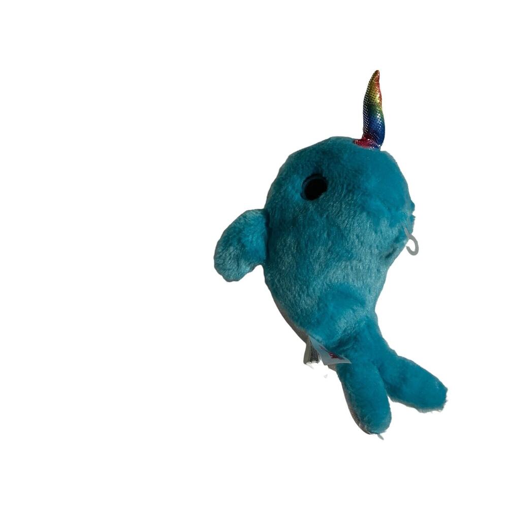 Aurora Narwhal Plush 8” Glittery Eyes Whale Blue Rainbow Horn‎